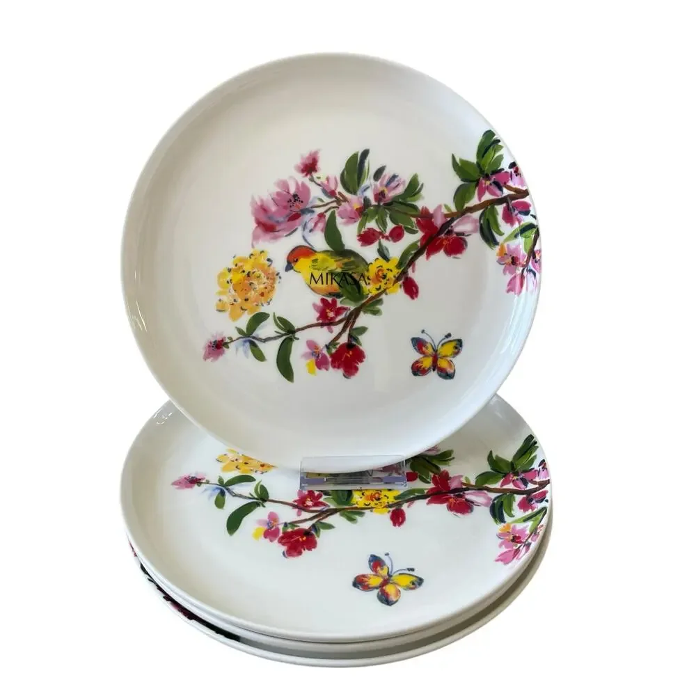 Mikasa BUTTERFLY GARDEN Porcelain Salad Plate 9.25in Set of 2 Spring Floral NEW
